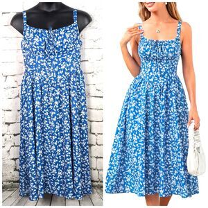 SCARLET DARKNESS Boho Coquette Pinup Milkmaid Smocked Midi Dress Pockets XL NEW